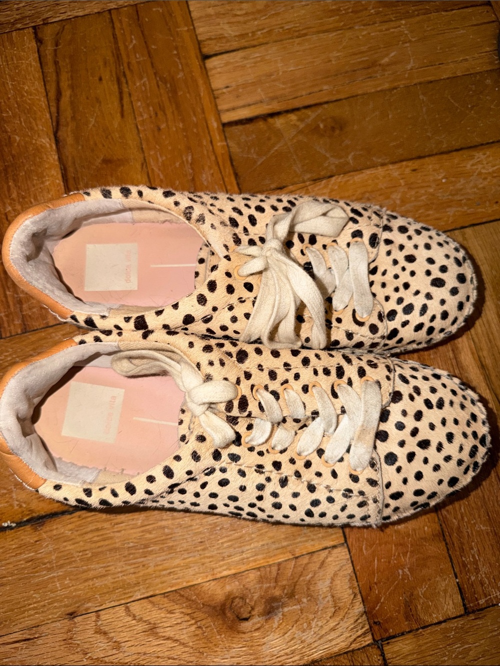 Dolce Vita Cream and Black Spotted Lace-Up Sneakers